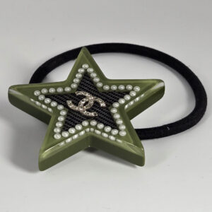 Chanel 17C green resin star hair tie with pearl detail and CC logo