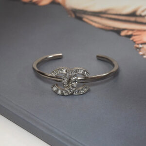 Chanel silver crystal CC bangle 15P open cuff bracelet 6.5 inch