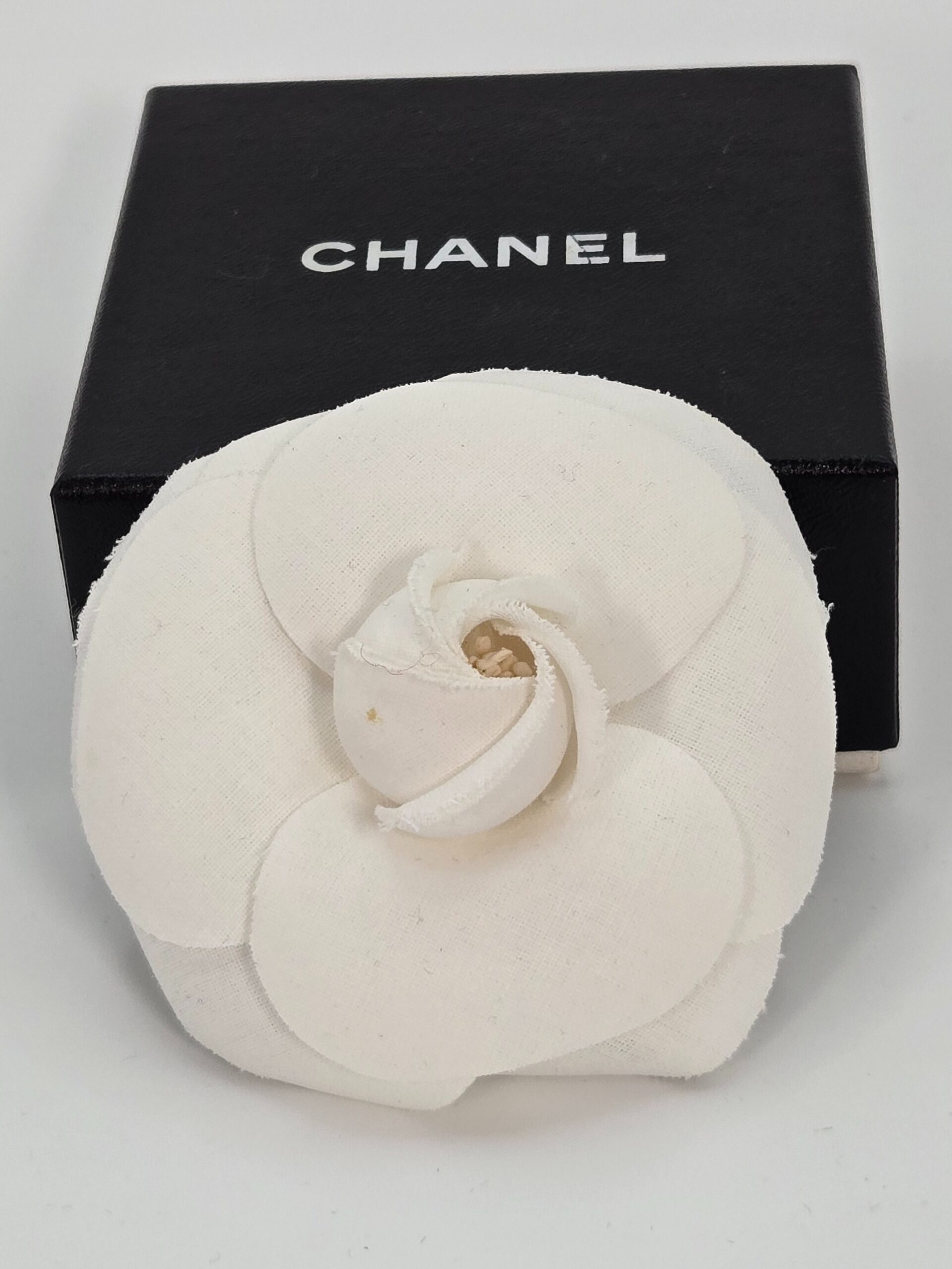 Chanel white Camelia brooch fabric flower 3 inch classic design
