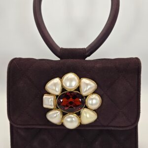 Chanel series 1 vintage suede evening bag merlot quilted with gripoix and faux pearl detail 1990s