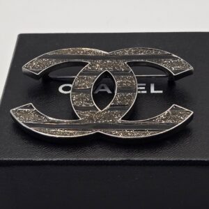 Chanel 2010C striped silver and black CC brooch