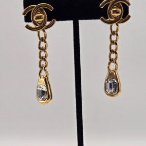 Chanel 1997 gold-plated turnlock chain earrings with crystal