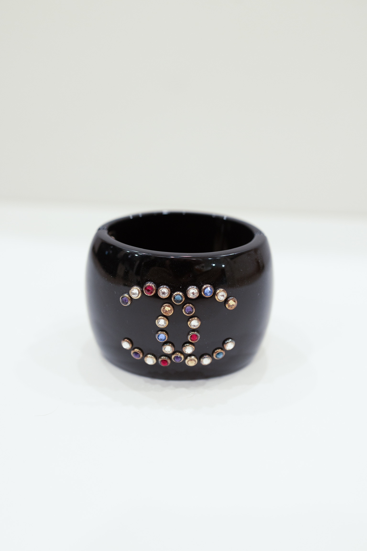 Chanel Black Resin Multicolor Crystal CC Cuff