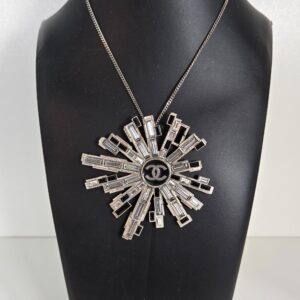 Chanel 05A crystal starburst CC necklace XL 3.25 inch pendant silver hardware statement piece