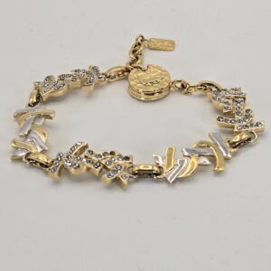 Saint Laurent YSL crystal bracelet mixed gold silver tone adjustable chain bracelet