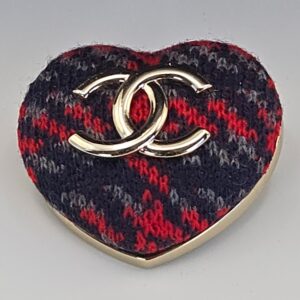 Chanel heart tweed CC brooch red blue gray 1.5 inch B22K