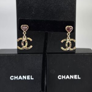 Chanel heart CC logo earrings 08A gold tone 1.25 inch