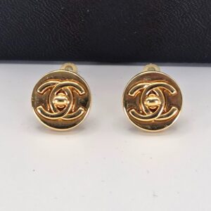 Chanel vintage 97A turnlock CC stud earrings gold tone micro clip on 0.5 inch