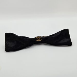 Chanel black hair barrette gold CC logo classic Chanel hair accessory