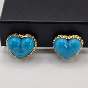 Chanel vintage blue gripoix heart earrings gold plated collection 28