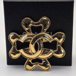 Chanel 94P gold tone CC clover brooch large logo 2.75 inch