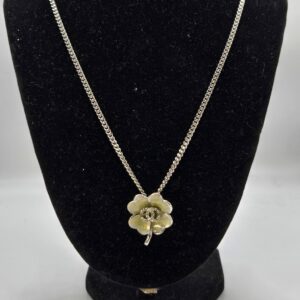 Chanel 04P green clover silver necklace 16 inch