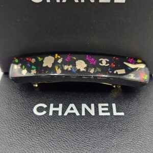 Chanel 06A icons hair barrette black resin multicolor 2.75 inch