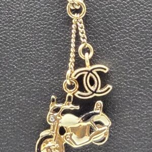 Chanel gold motorcycle charm necklace with CC logo 10P