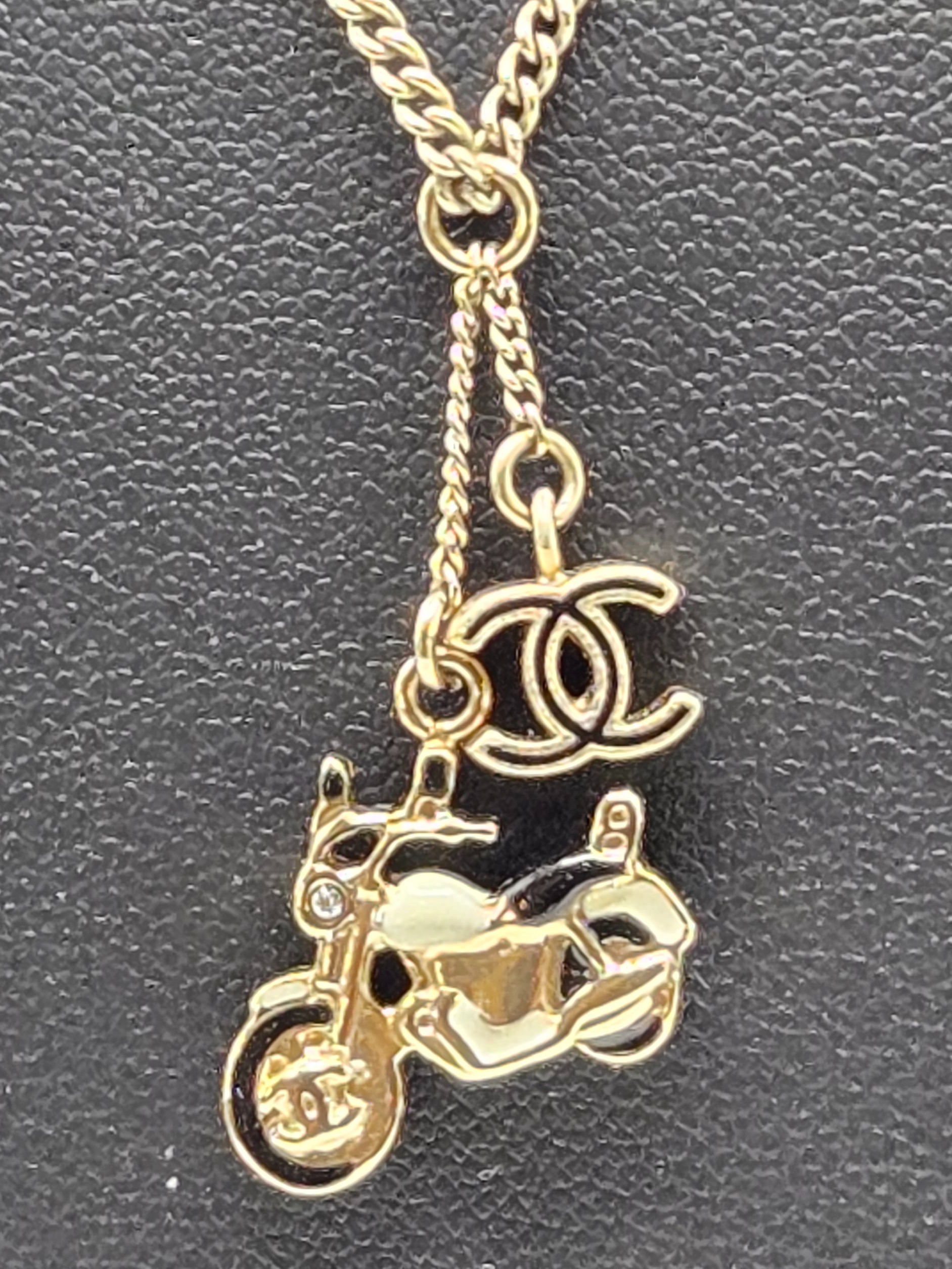 Chanel gold motorcycle charm necklace with CC logo 10P