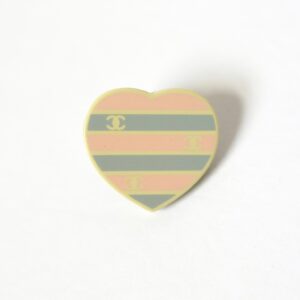 Chanel 05C Pastel Striped Heart CC Logo Brooch – 1"