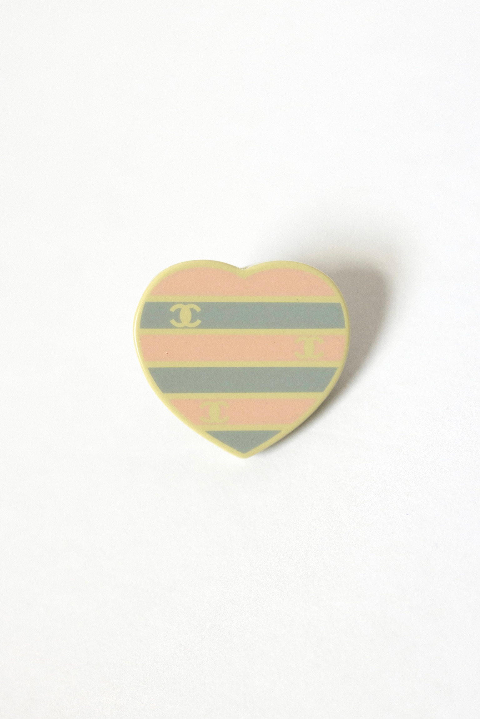 Chanel 05C Pastel Striped Heart CC Logo Brooch – 1"