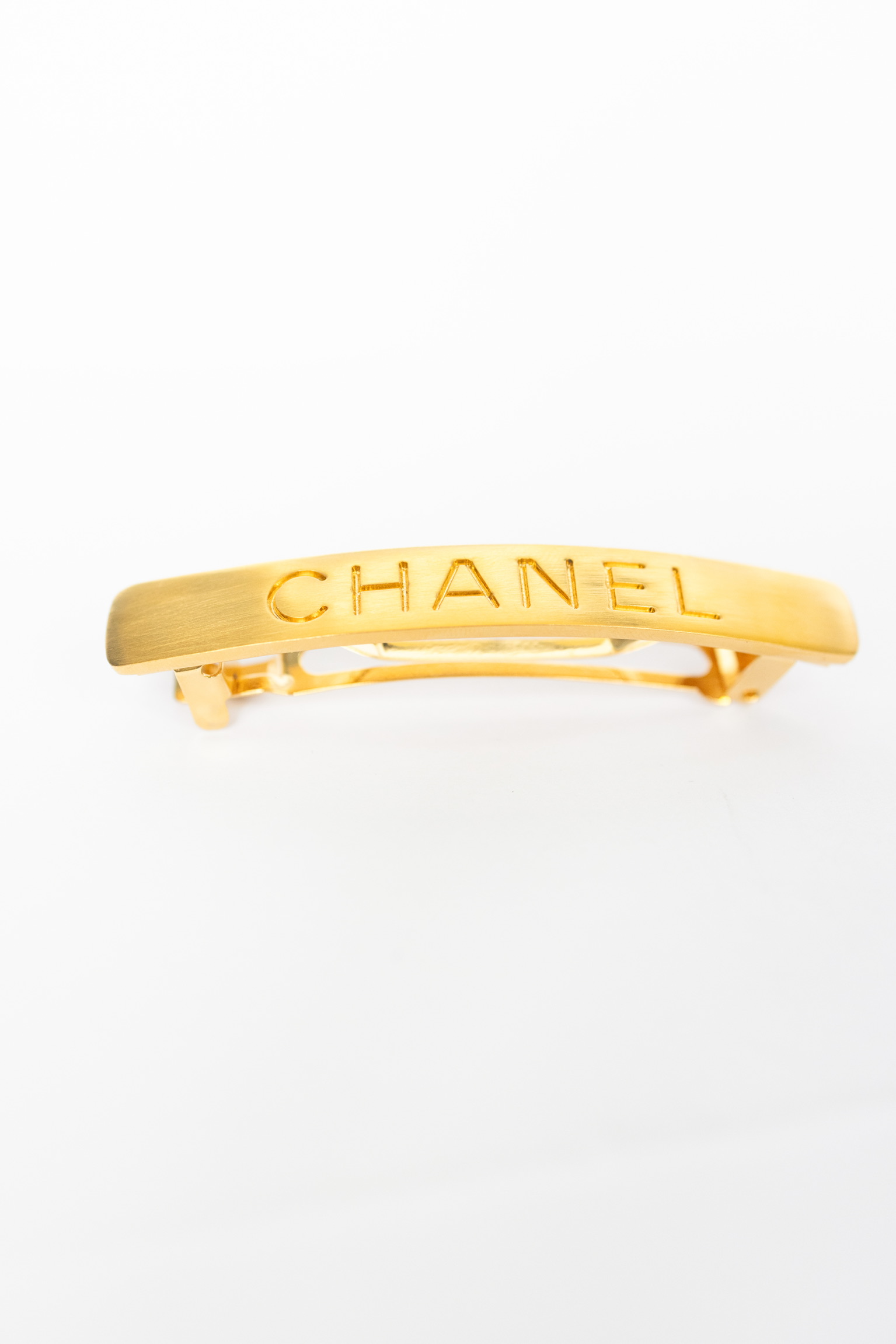 Vintage Chanel 97A Gold-Tone Logo Hair Barrette – 2.8"