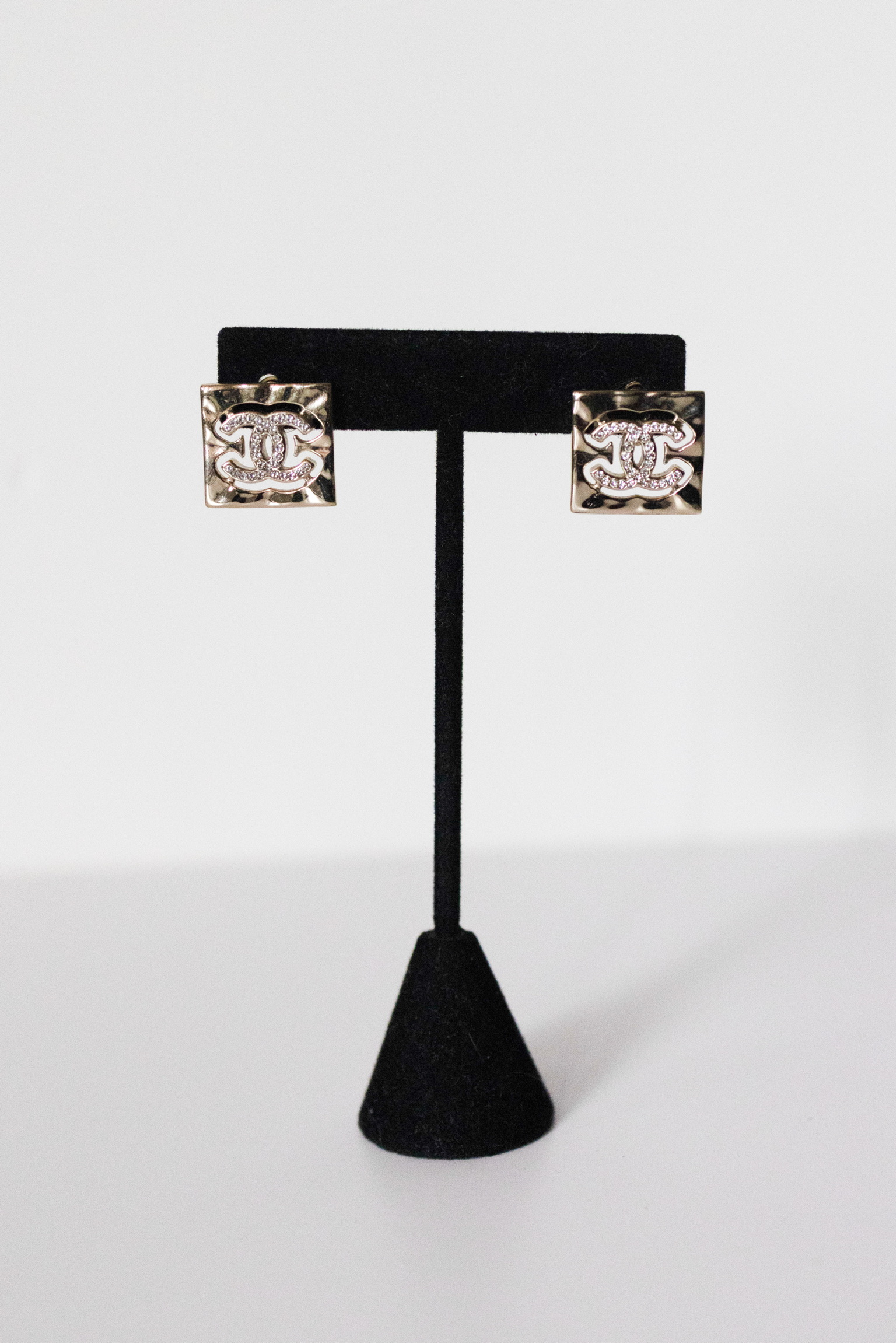 Chanel B22S Square Crystal CC Stud Earrings – 0.7"