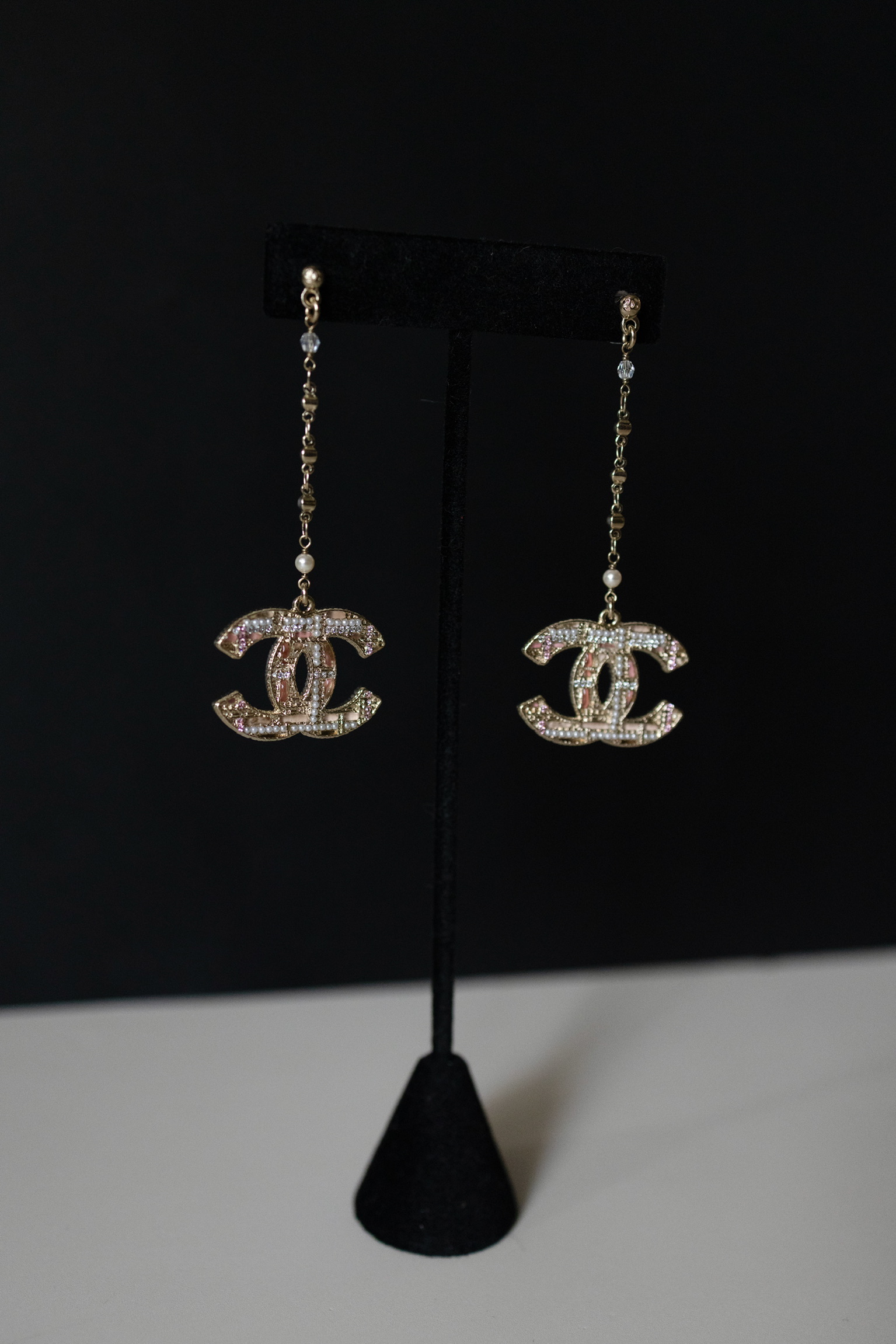 Chanel A19P Rhinestone CC Logo Pendant Earrings – 3"