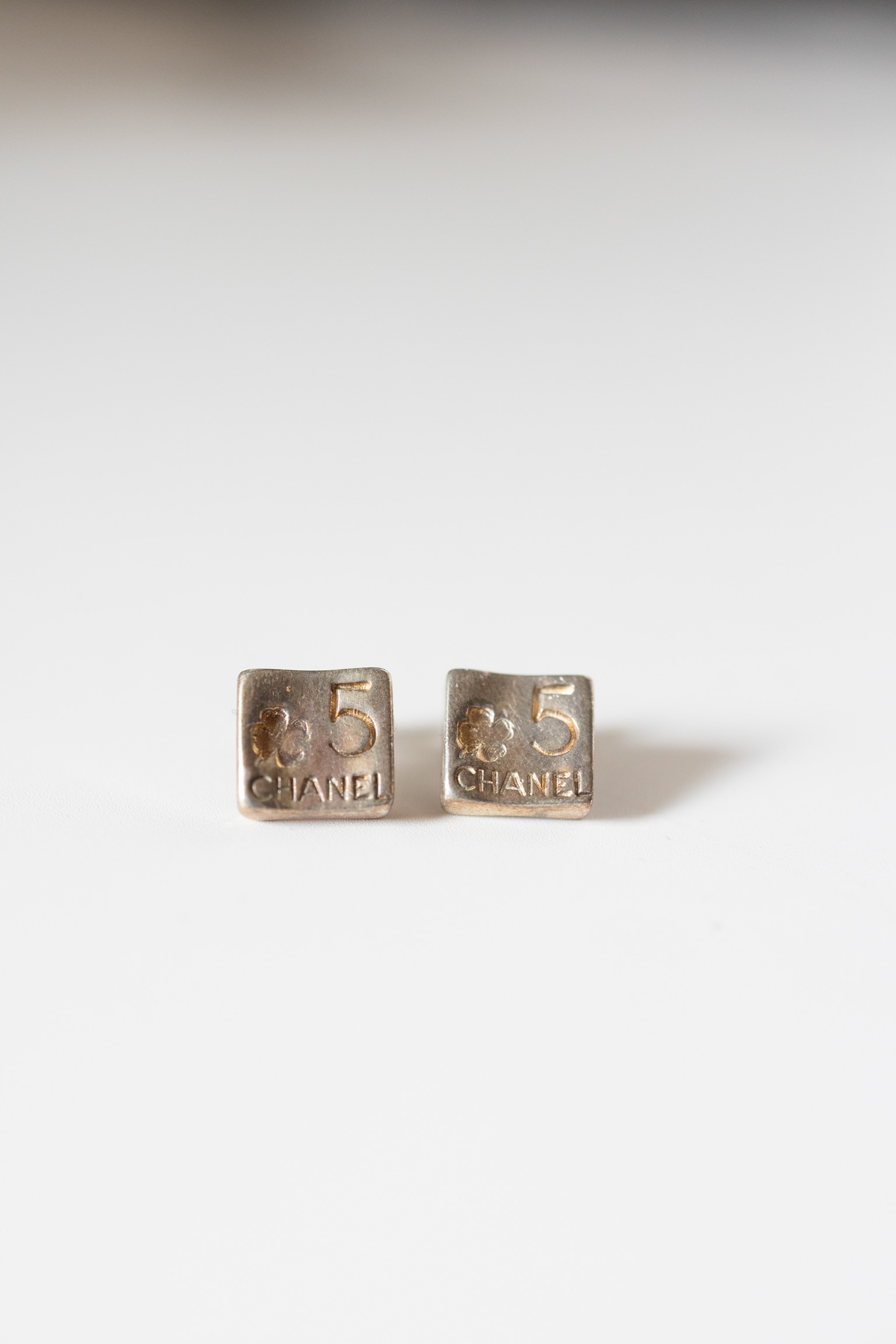 Chanel 925 Sterling Silver No. 5 and Camelia Square Stud Earrings – 0.5"