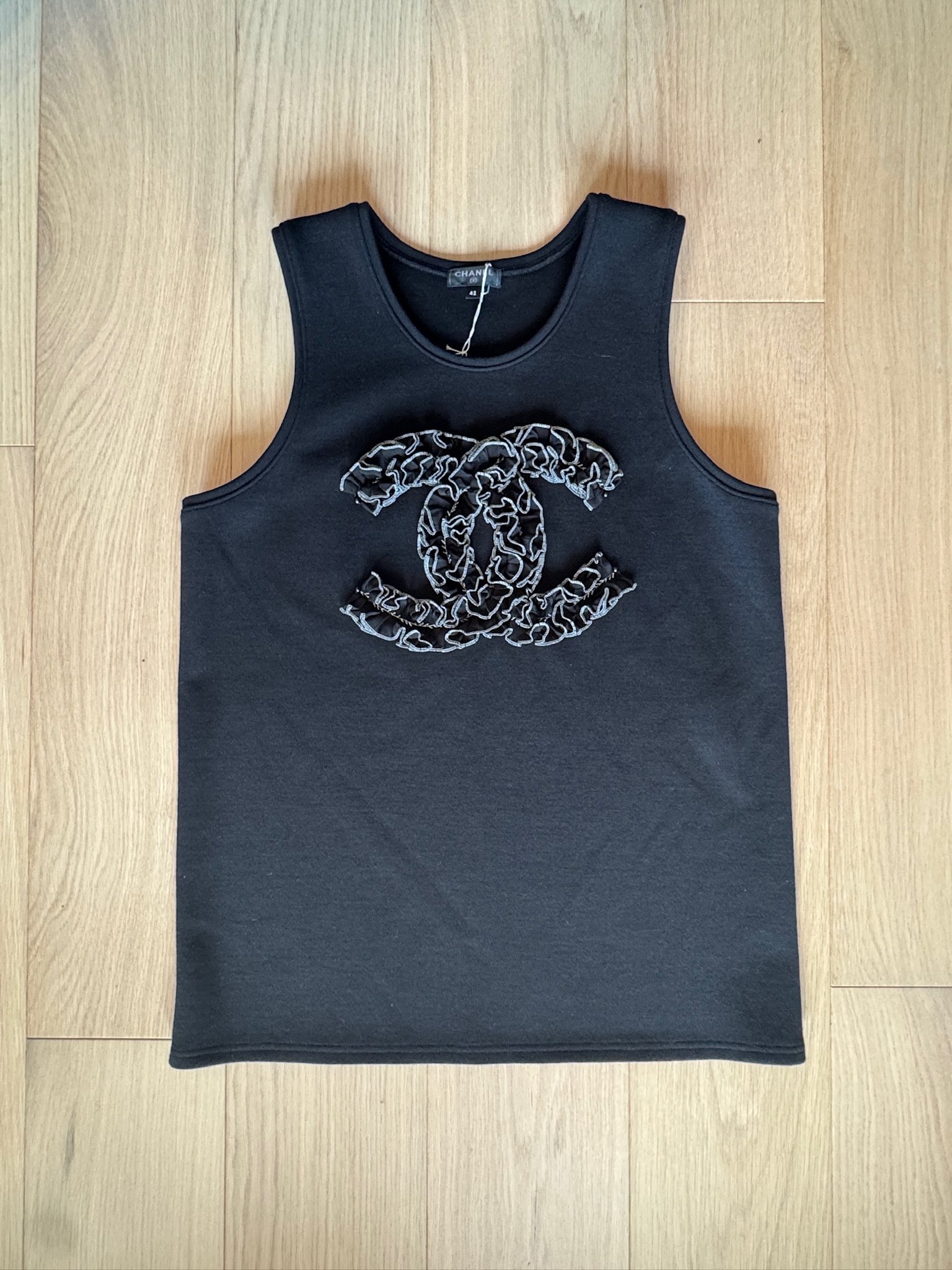 Chanel Black CC Ruffle Tank